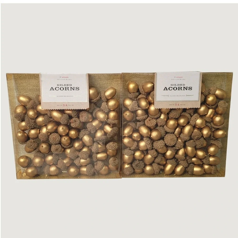 Pottery Barn Gilded Acorns Gold Decorative Vase Filler Set of 2 Boxes 108 RARE
